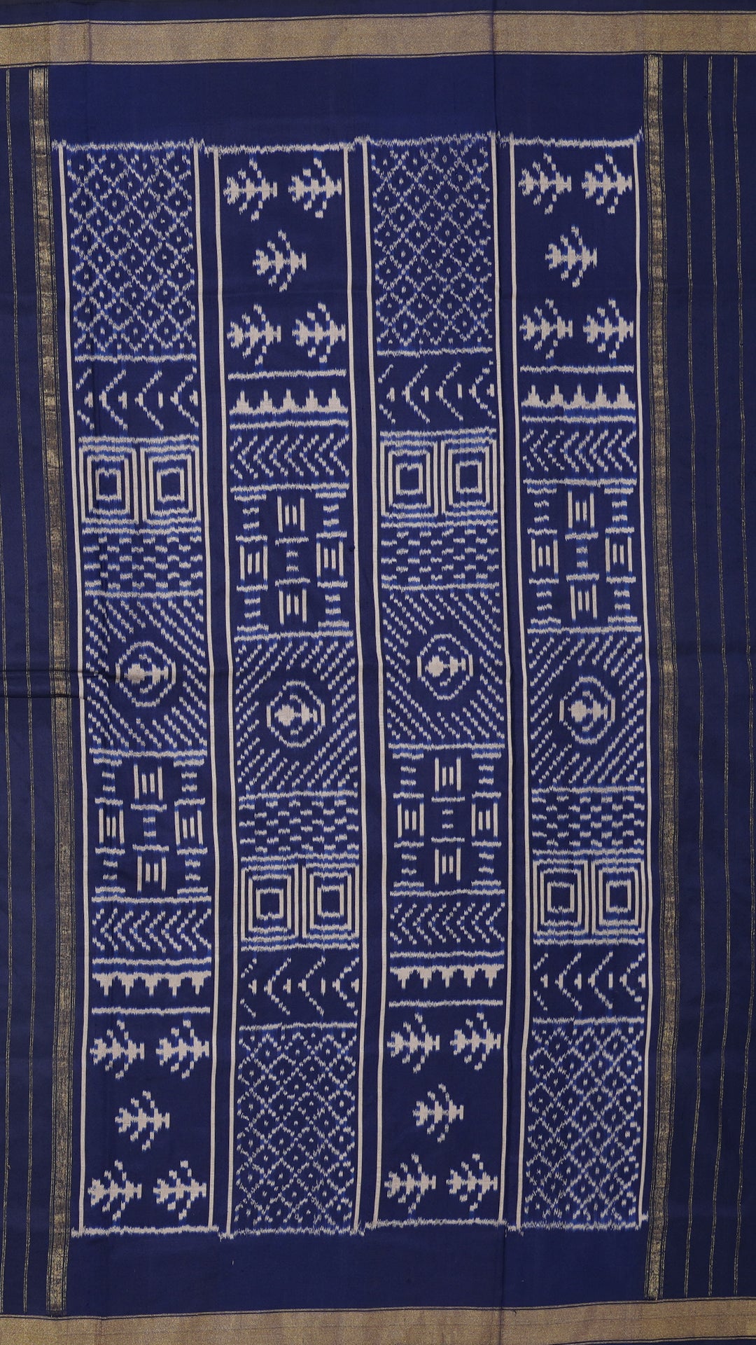 Dark Navy Blue Ikkat Saree with Zari Self Border