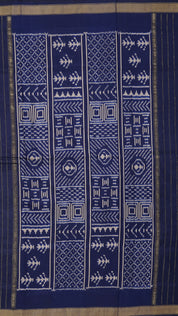 Dark Navy Blue Ikkat Saree with Zari Self Border