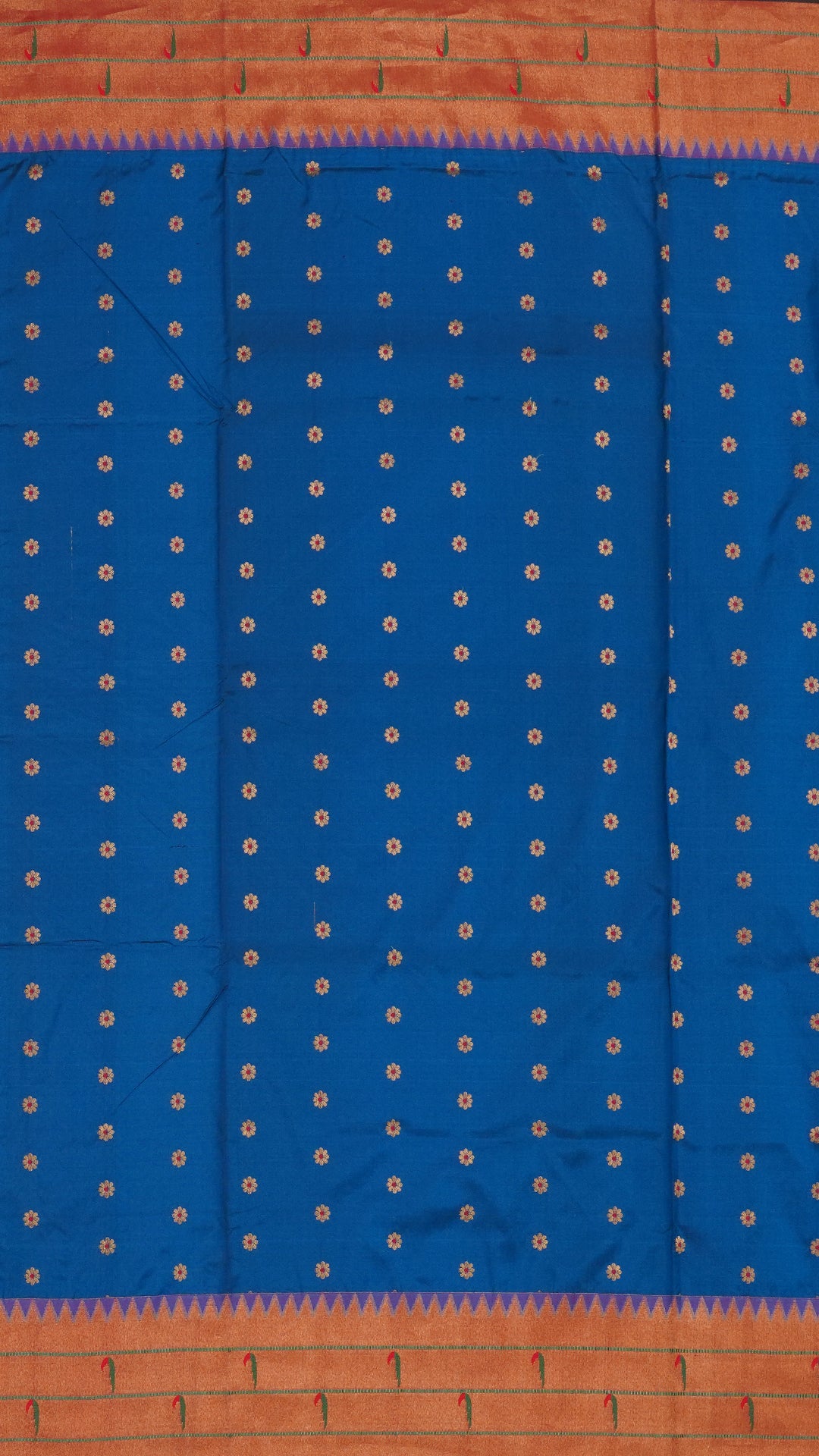 Blue Paithani Silk Saree with Small Gold Double Munia Border