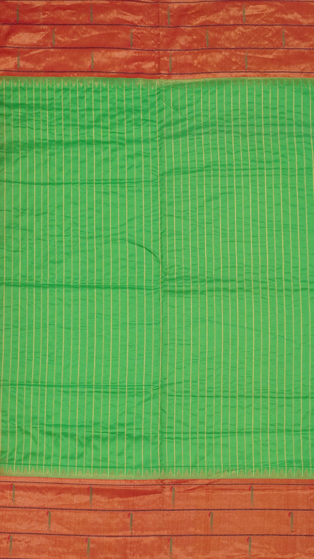 Green Striped Paithani Silk Saree with Medium Gold Double Munia Border