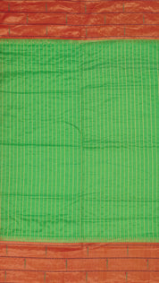 Green Striped Paithani Silk Saree with Medium Gold Double Munia Border