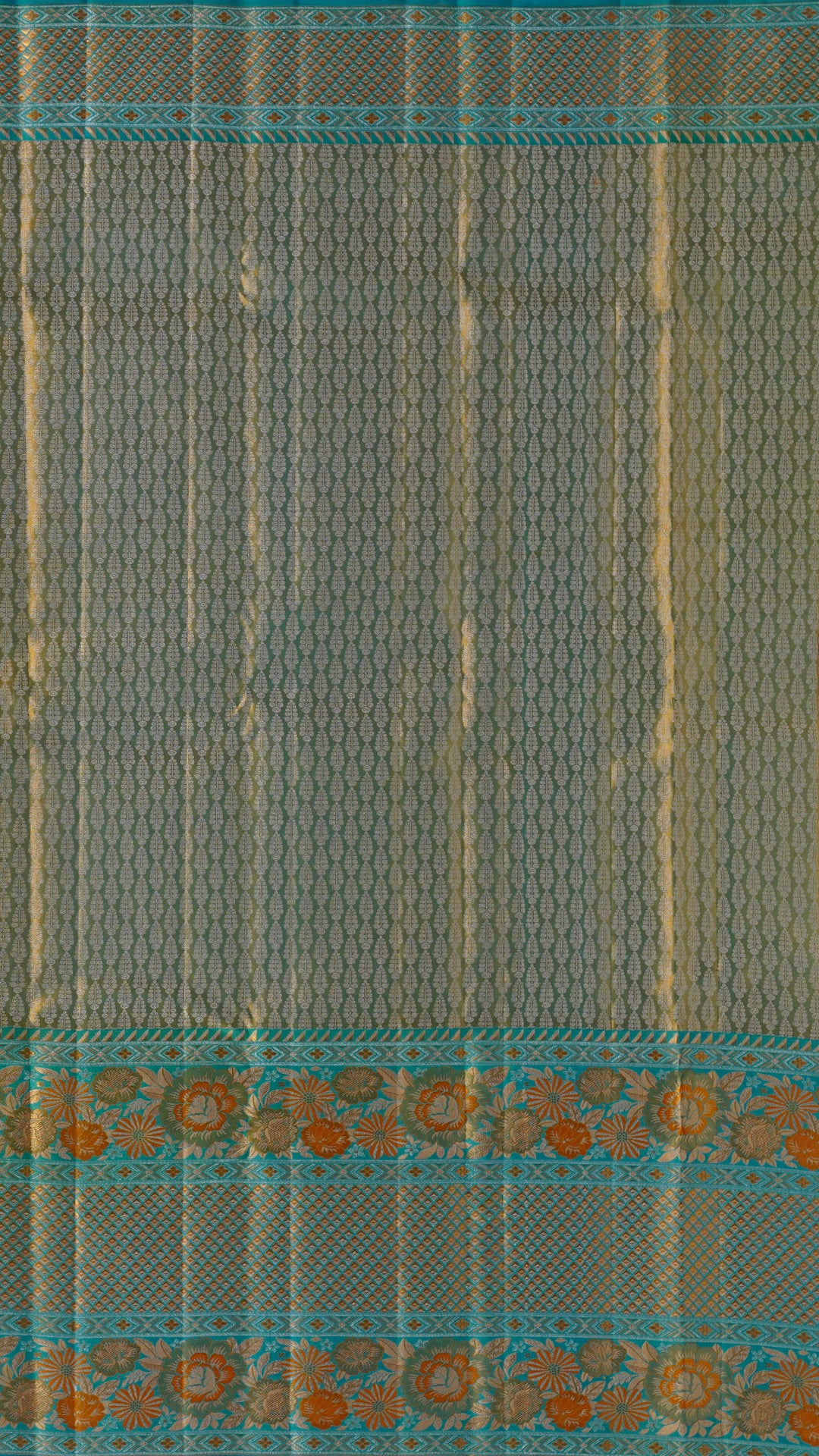 Kanchi Pattu Saree in Yellow with Sea Blue Zari Border