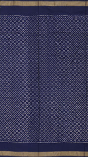 Dark Navy Blue Ikkat Saree with Zari Self Border