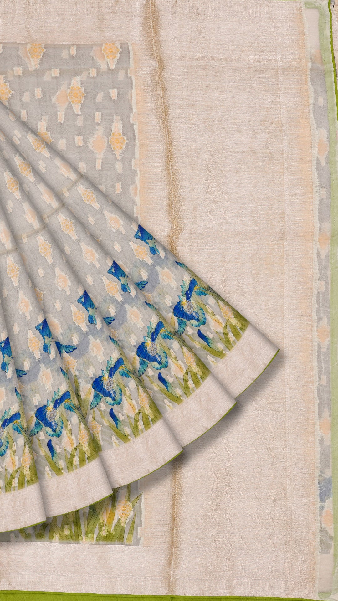 Cream Kora Saree with Silver Zari Border