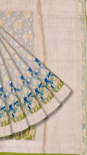 Cream Kora Saree with Silver Zari Border