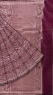 Coffee Brown Banaras Saree with Small Silver Zari Border