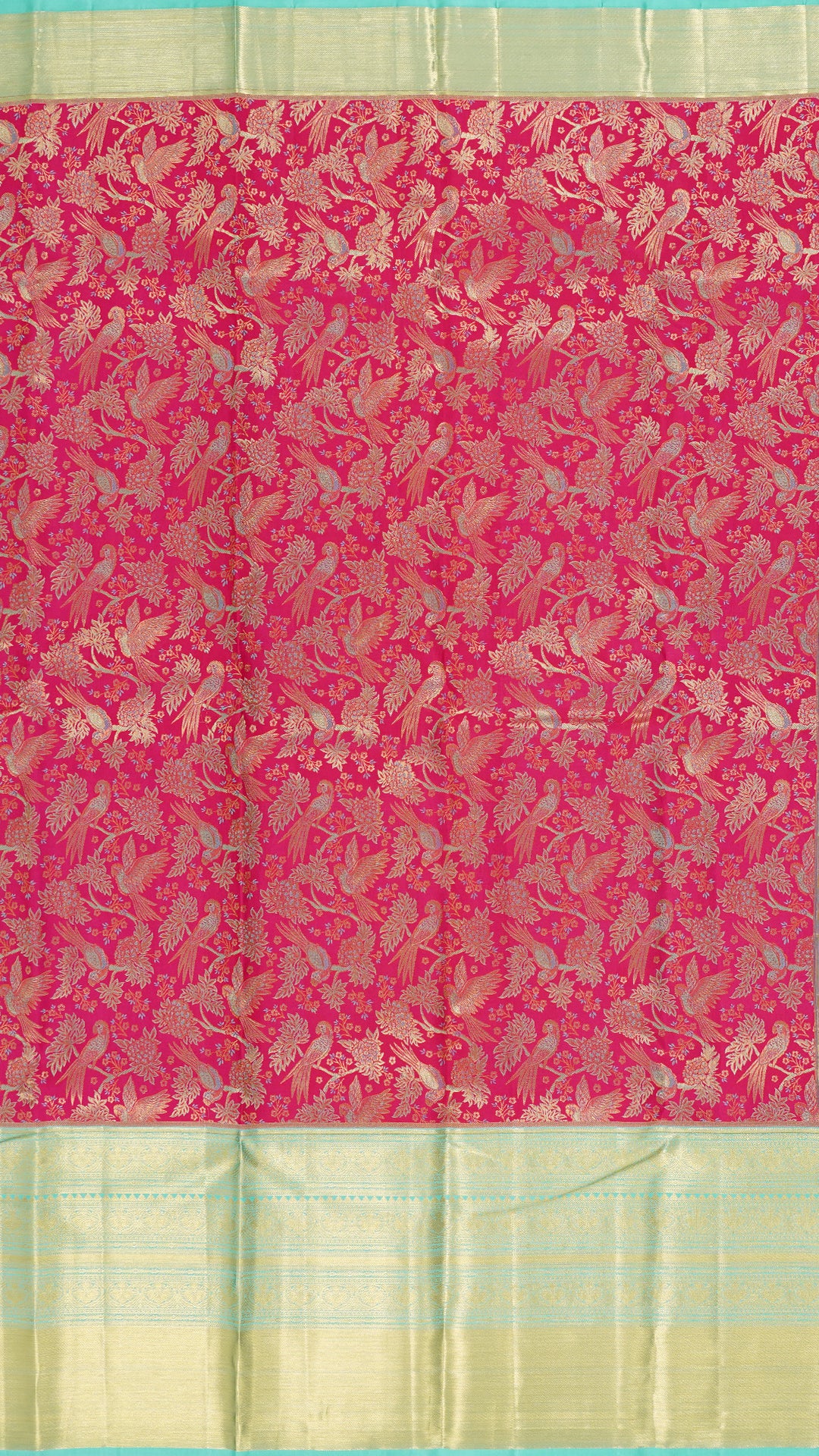 Pink Kanchipuram Silk Saree with All Over Meenakar Butta & Gold Zari Border