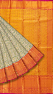Sea Green Kanchipuram Saree with Dark Pink Contrast