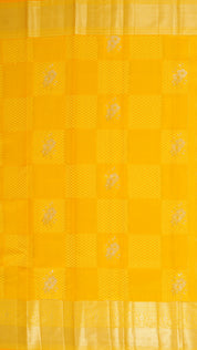Bright Yellow Kanchipuram Silk Saree with Floral Butta and Zari Border | Kanchi Pattu Saree
