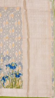 Cream Kora Saree with Silver Zari Border