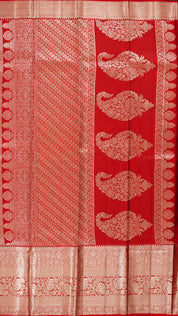 Olive Green Kanchipuram Saree with Bright Red Pallu