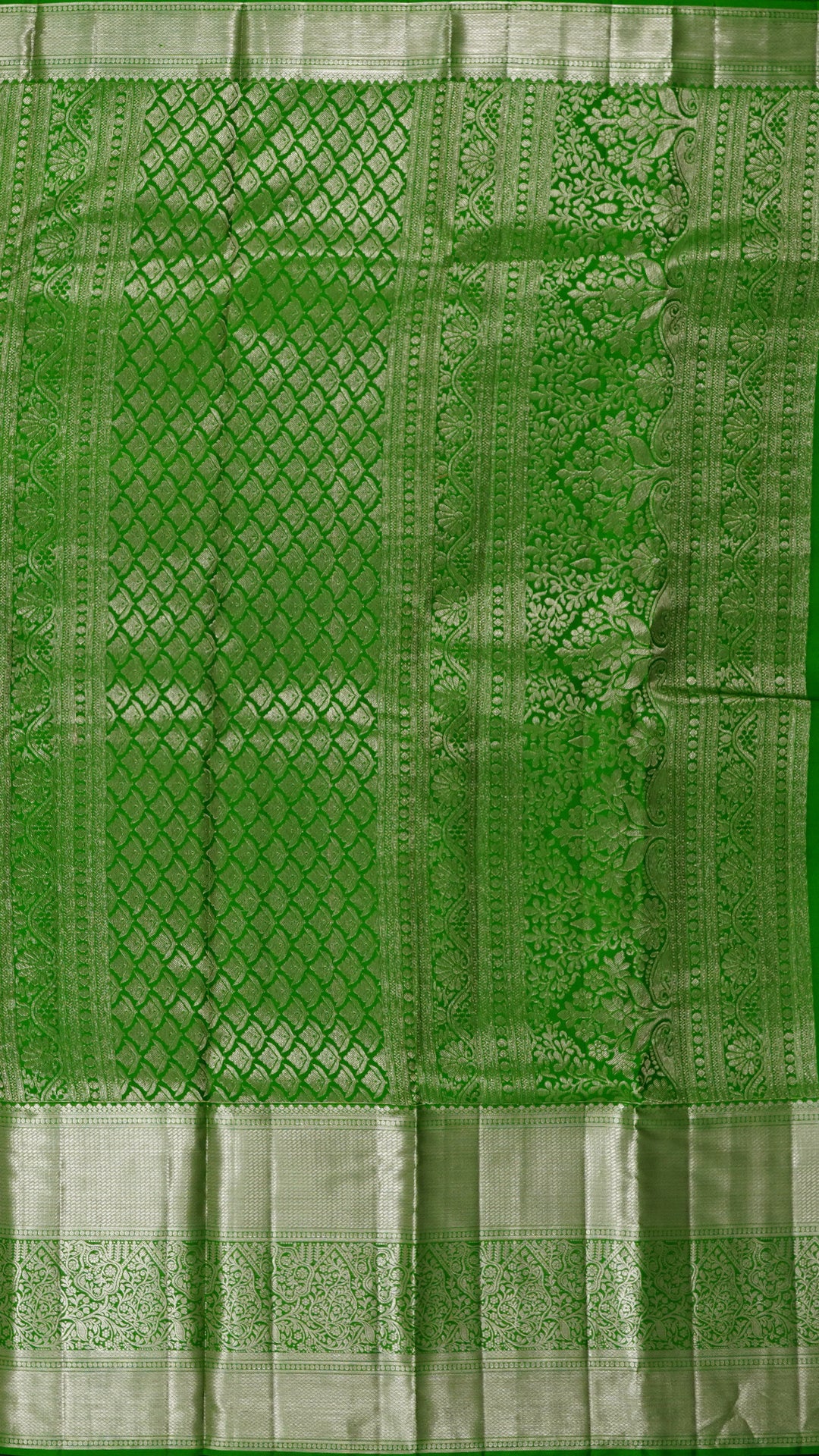 Bottle Green Kanchi Saree with Silver Zari Grandeur