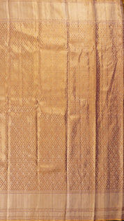 Gold Kanchipuram Saree with Purple Border and Cross Lines