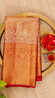 Gold and Dark Red Kanchipuram Silk Saree with Brocade Border | Premium Kanchi Pattu Saree
