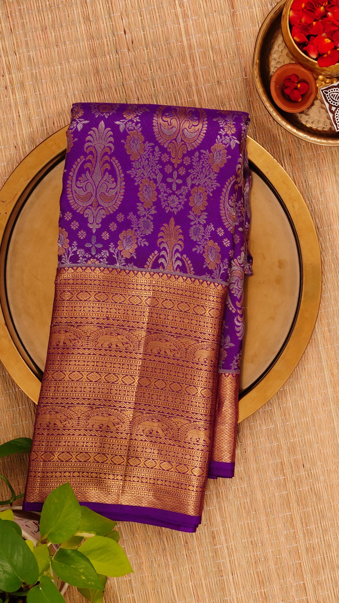 Purple Kanchipuram Saree with Self Weaving