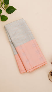 Kanchipuram Tissue Checks Saree – Peach Contrast Border Bridal Pattu