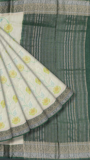 Pista Green Crepe Silk Saree – Bottle Green Contrast Border with Gold & Silver Zari | Vaarahi Silks