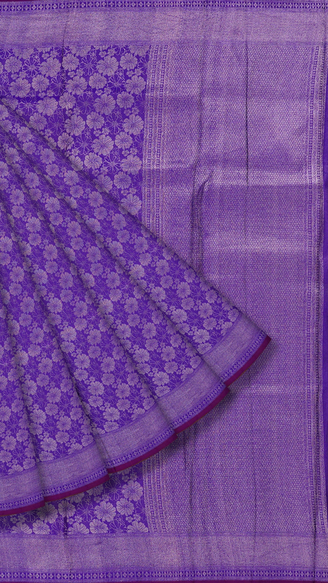Violet Mashru Silk Saree with Silver Zari Brocade