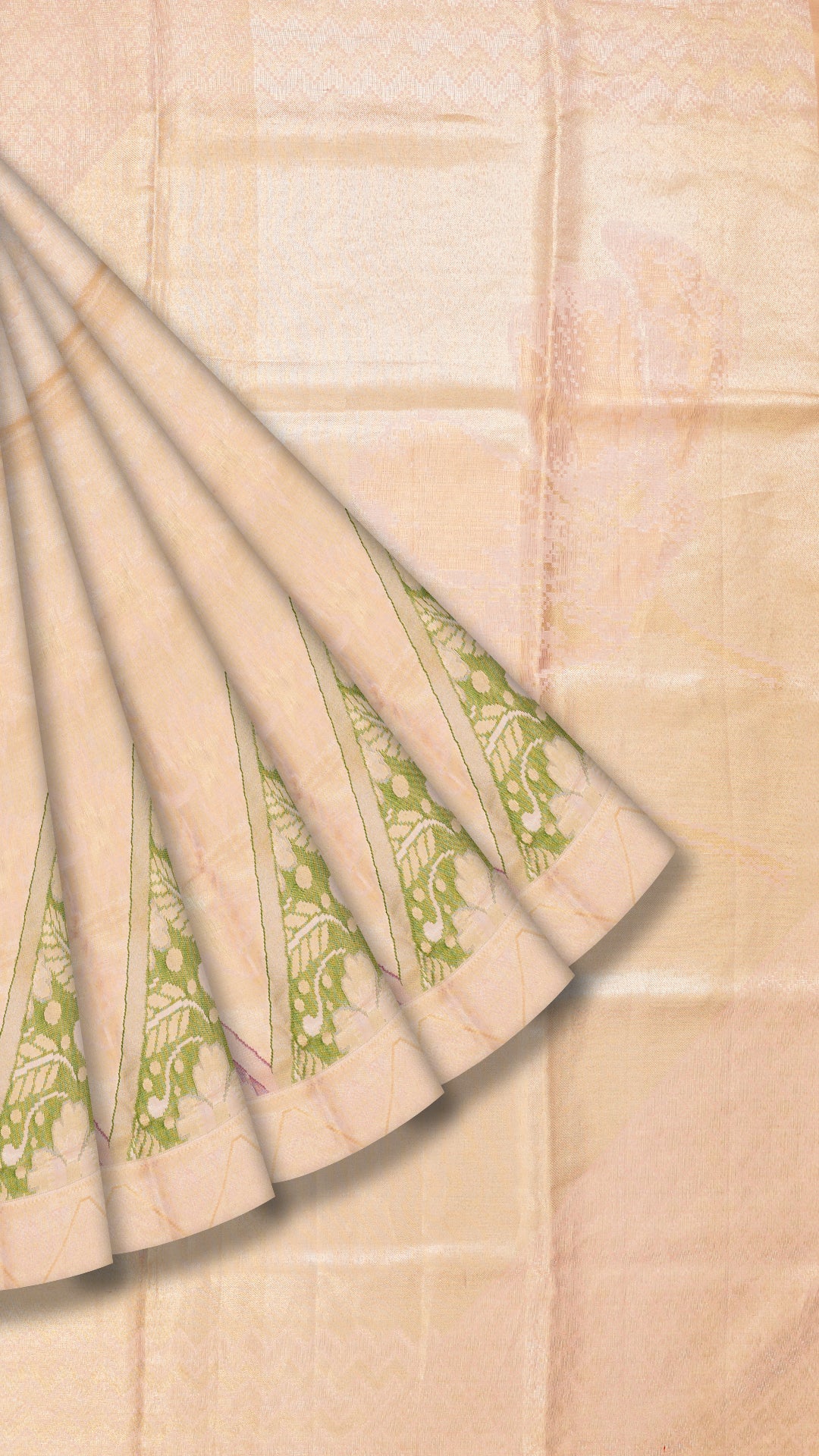 Light Peach Kanchipuram Saree with Temple Design