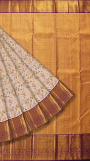 Off-White and Purple Kanchipuram Saree with Brocade Pallu