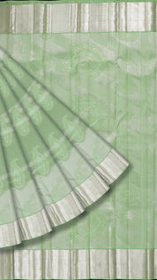 Sea Green Kanchi Pattu Saree with Silver Butta Detailing