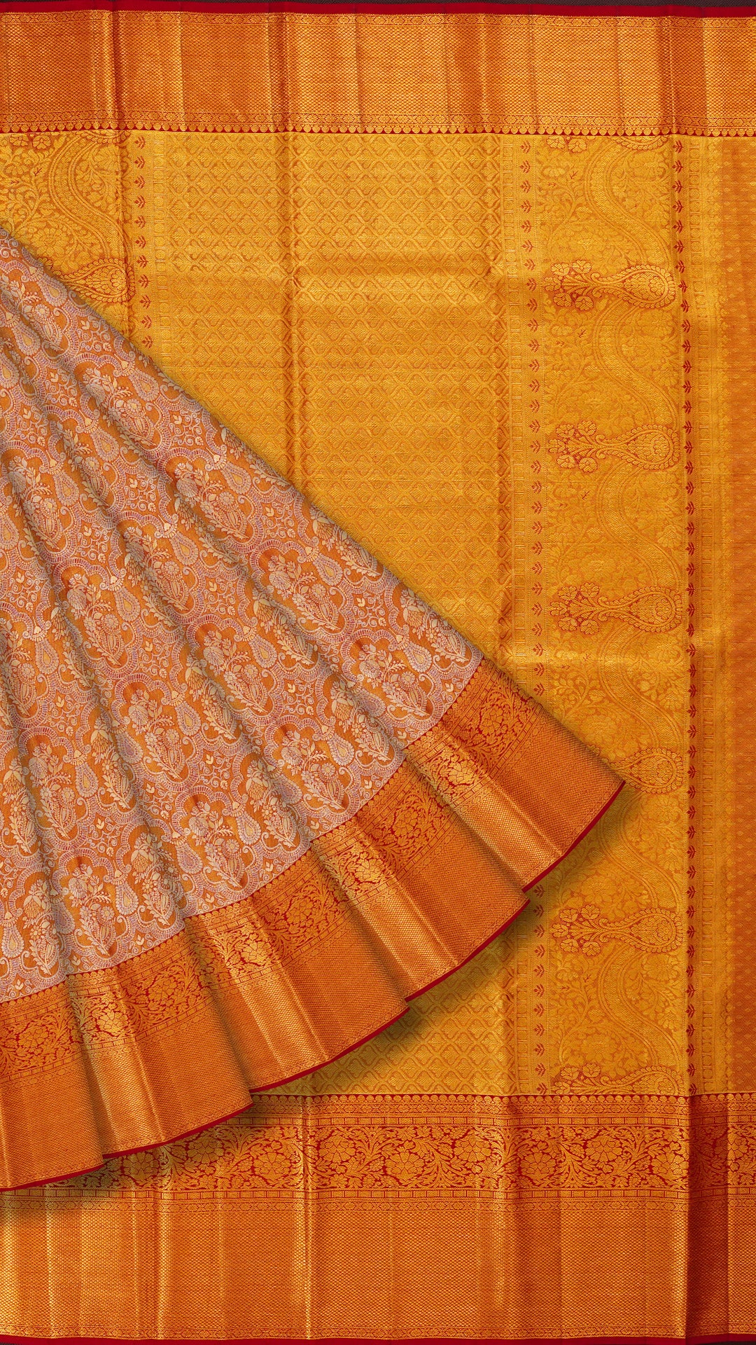 Gold and Dark Red Kanchipuram Silk Saree with Brocade Border | Premium Kanchi Pattu Saree