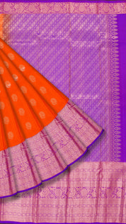 Bright Orange Kanchipuram Saree with Silver Zari Border