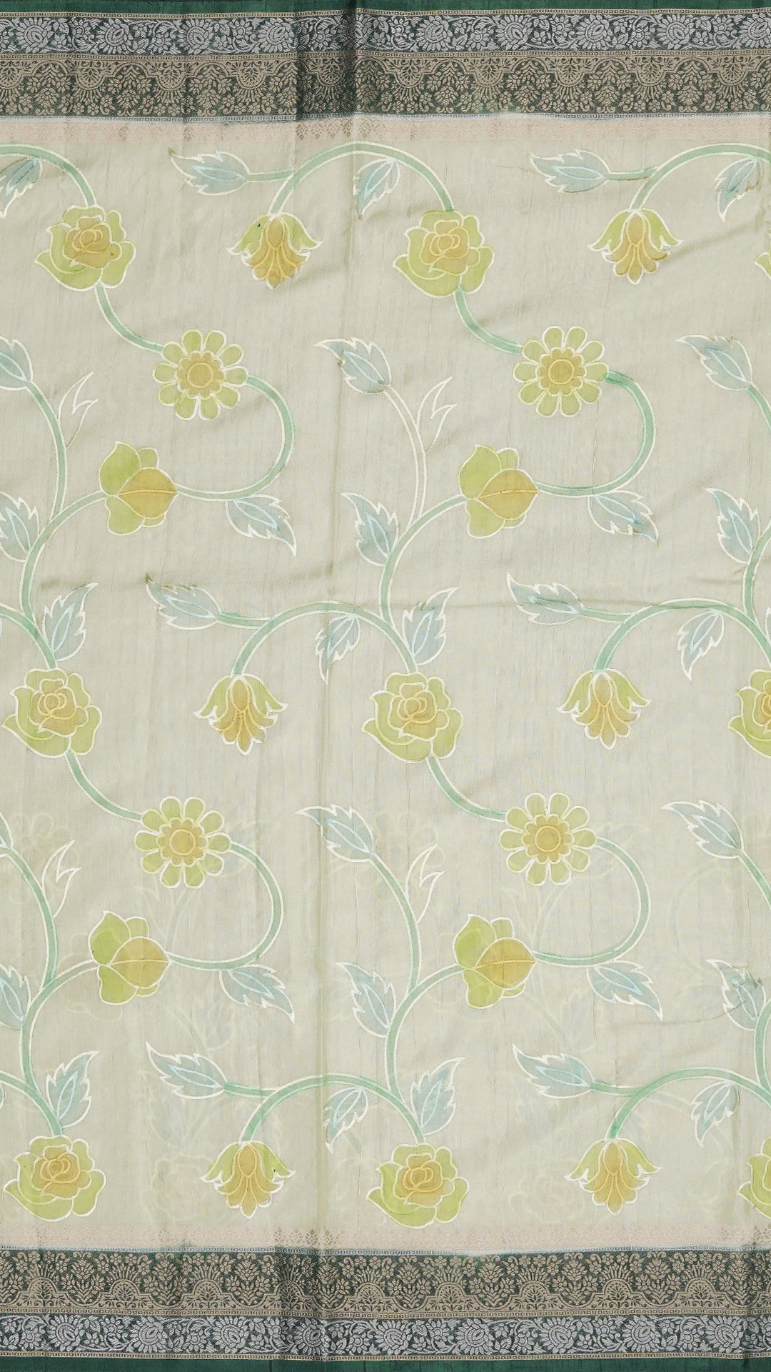 Pista Green Crepe Silk Saree – Bottle Green Contrast Border with Gold & Silver Zari | Vaarahi Silks