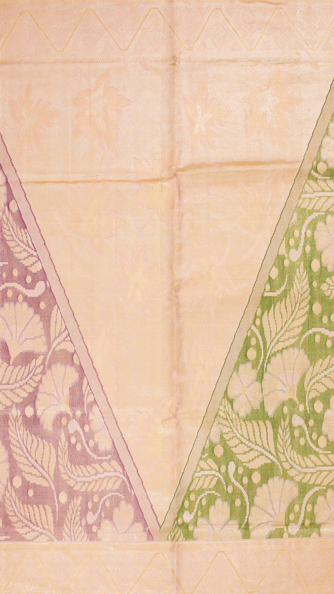 Light Peach Kanchipuram Saree with Temple Design