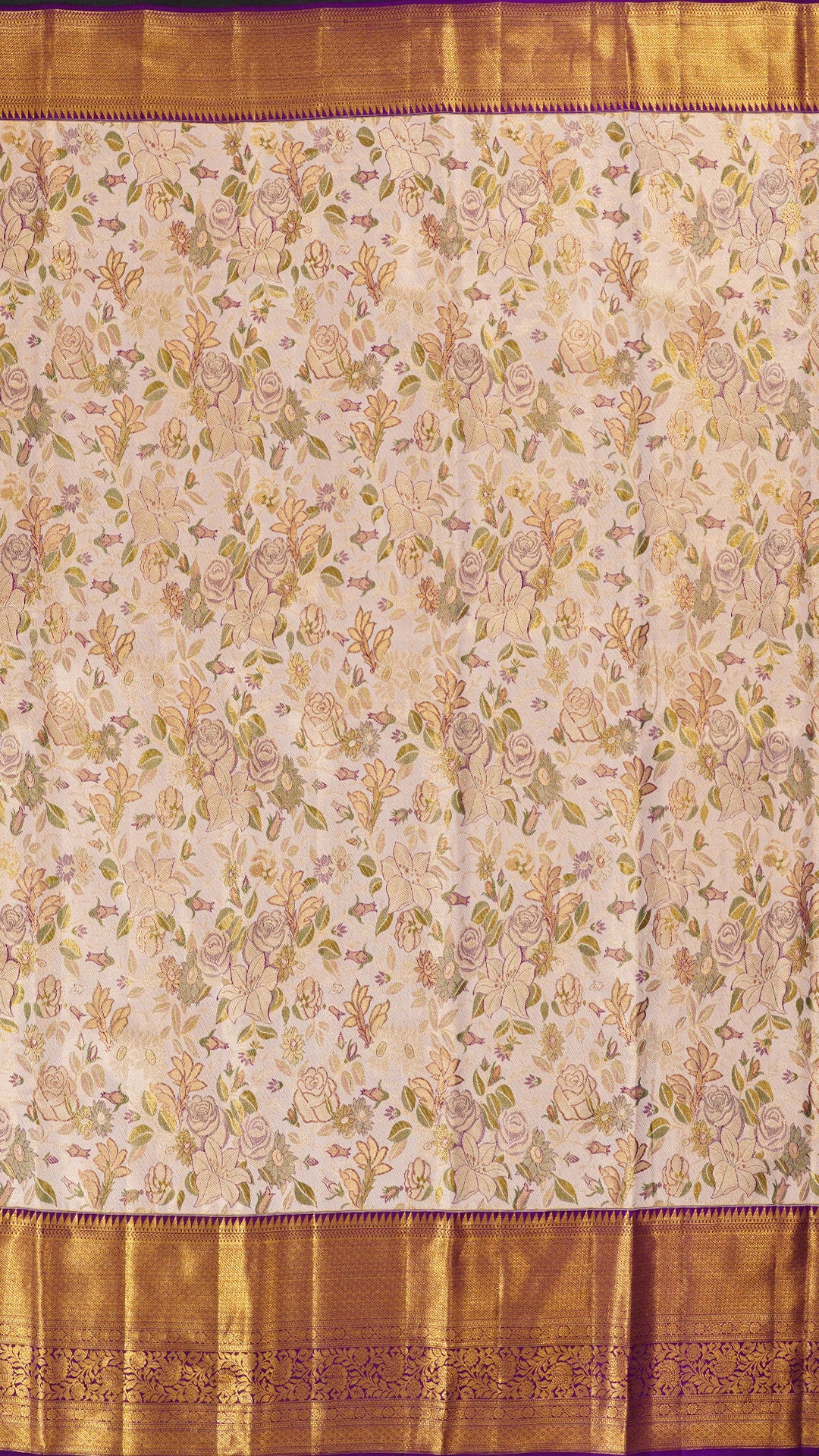 Off-White and Purple Kanchipuram Saree with Brocade Pallu