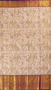 Off-White and Purple Kanchipuram Saree with Brocade Pallu