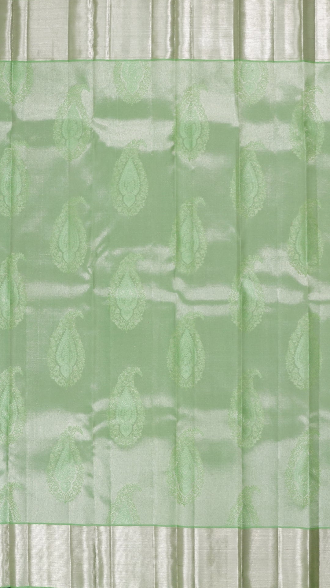 Sea Green Kanchi Pattu Saree with Silver Butta Detailing