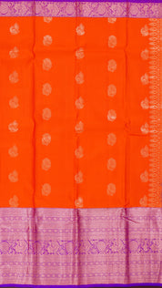 Bright Orange Kanchipuram Saree with Silver Zari Border