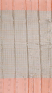 Kanchipuram Tissue Checks Saree – Peach Contrast Border Bridal Pattu