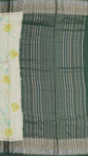 Pista Green Crepe Silk Saree – Bottle Green Contrast Border with Gold & Silver Zari | Vaarahi Silks