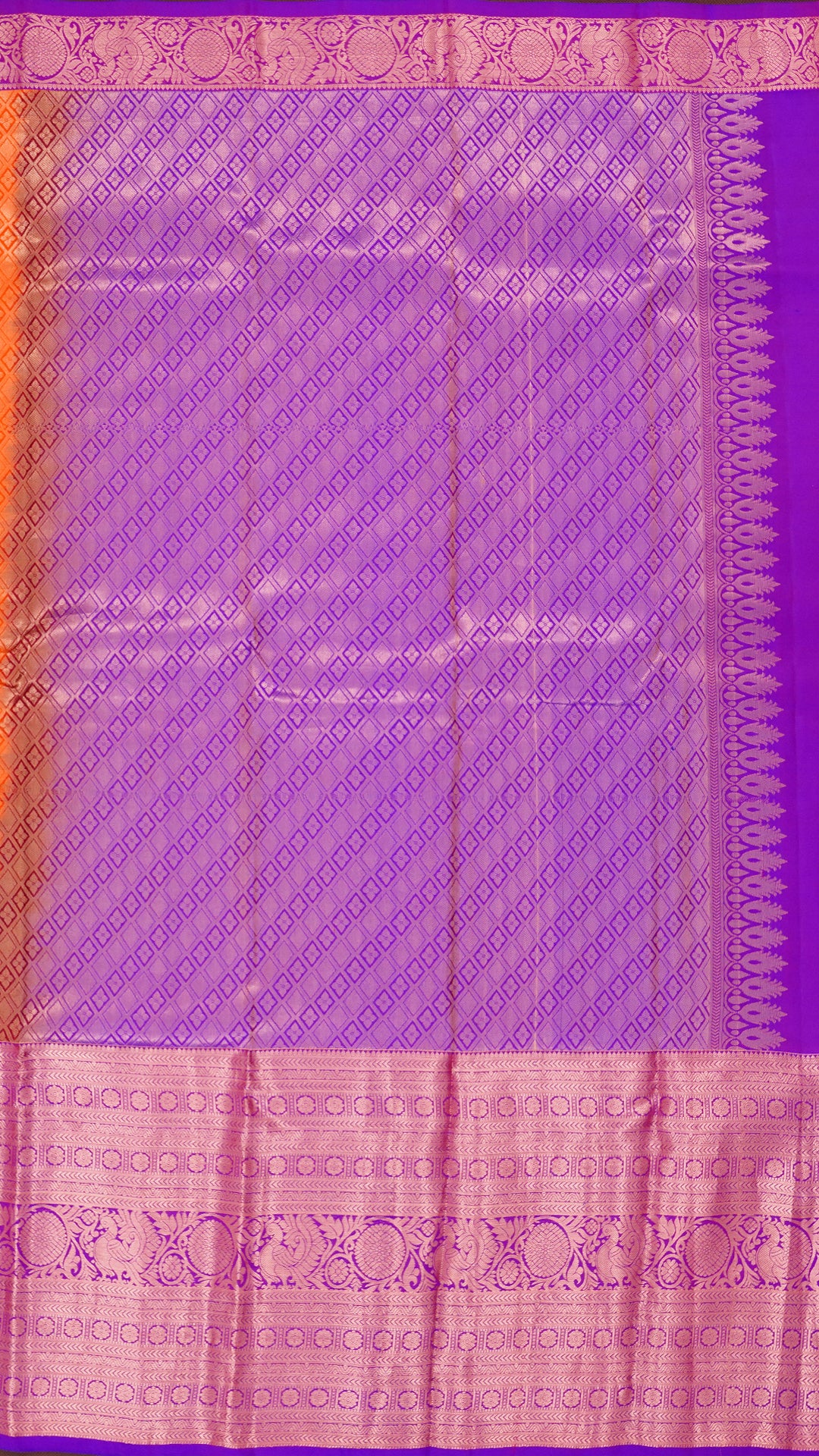 Bright Orange Kanchipuram Saree with Silver Zari Border