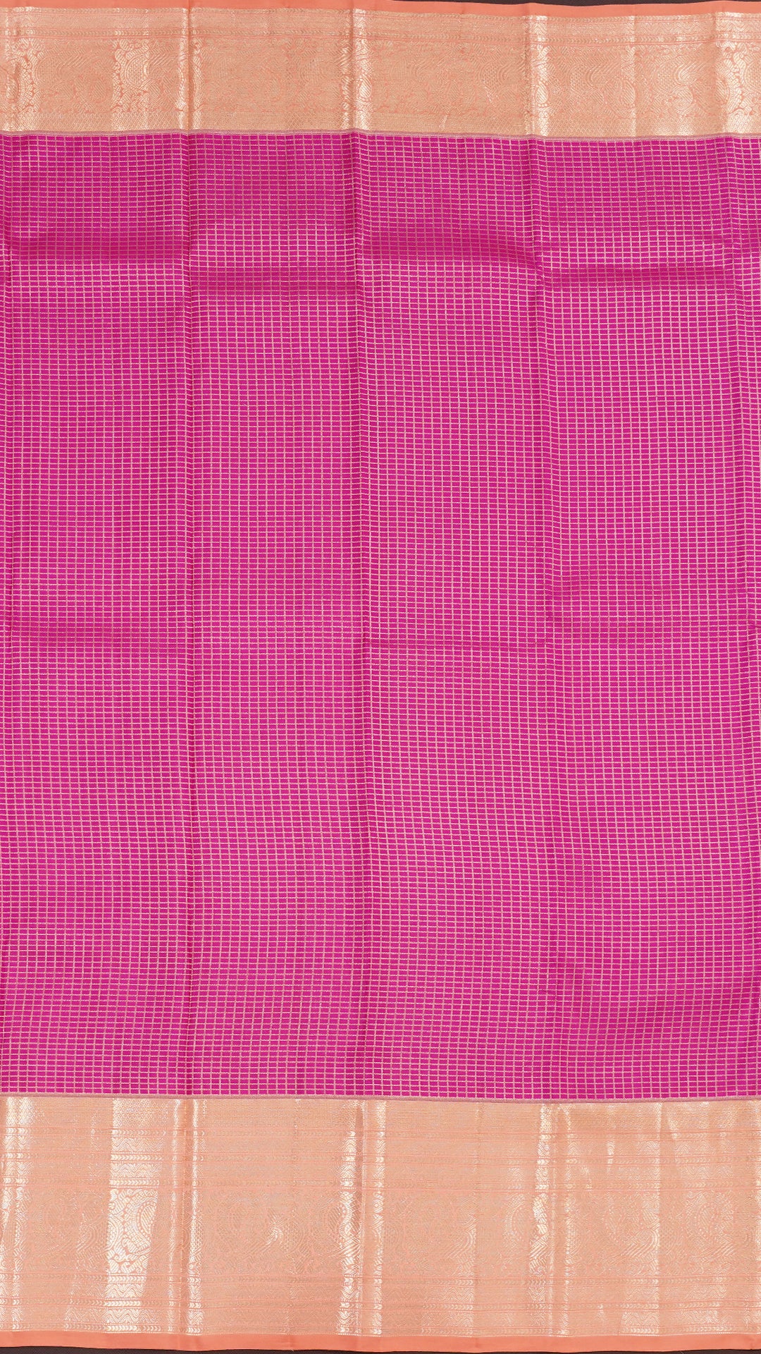 Magenta Kanchi Pattu Silk Saree with Large Gold Contrast Zari Border and Checks