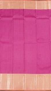 Magenta Kanchi Pattu Silk Saree with Large Gold Contrast Zari Border and Checks