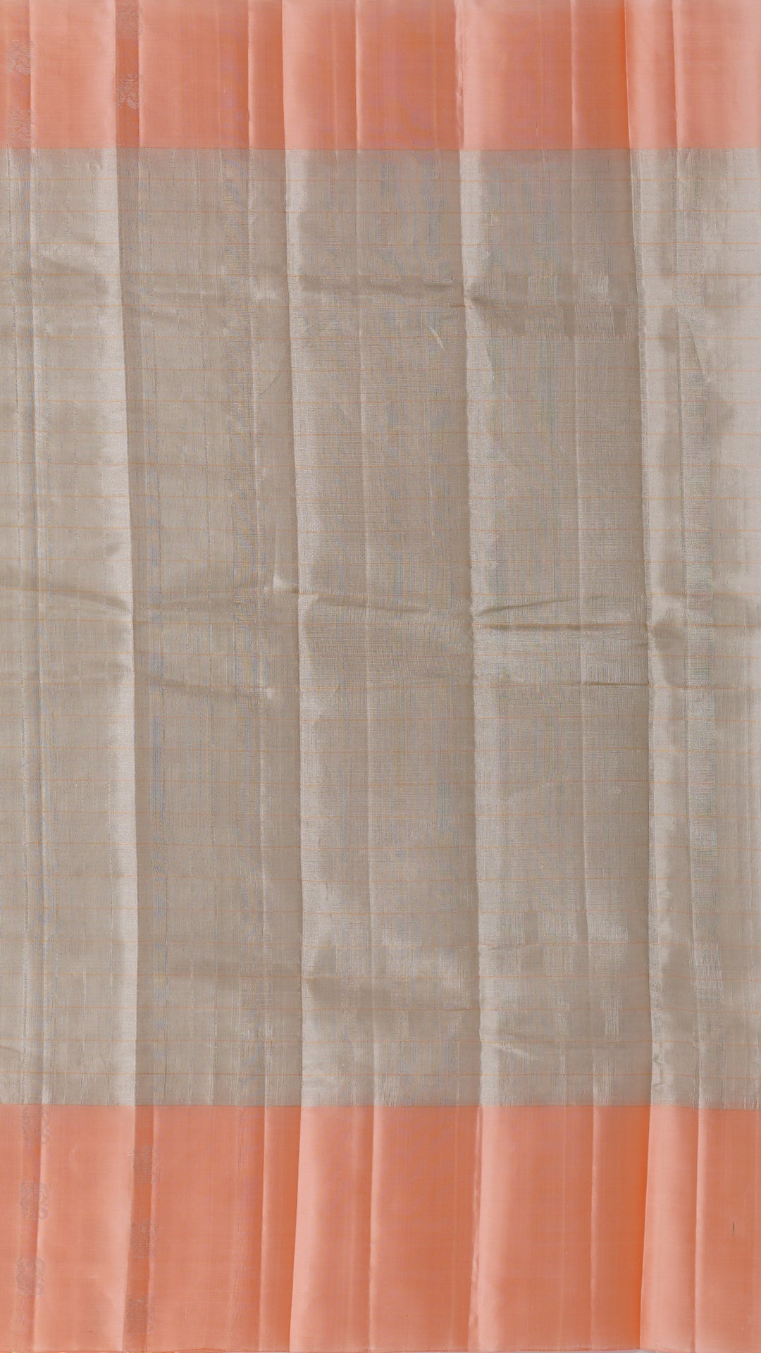 Kanchipuram Tissue Checks Saree – Peach Contrast Border Bridal Pattu