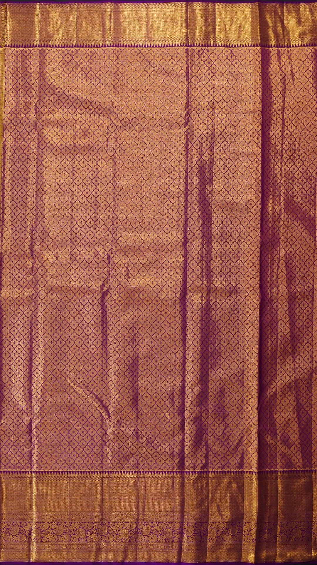 Off-White and Purple Kanchipuram Saree with Brocade Pallu