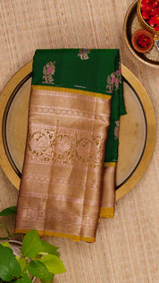 Dark Green Kanchipuram Saree with Mustard Yellow Contrast