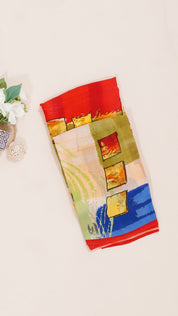 Red & Multicolor Crepe Silk Saree with Abstract Designs