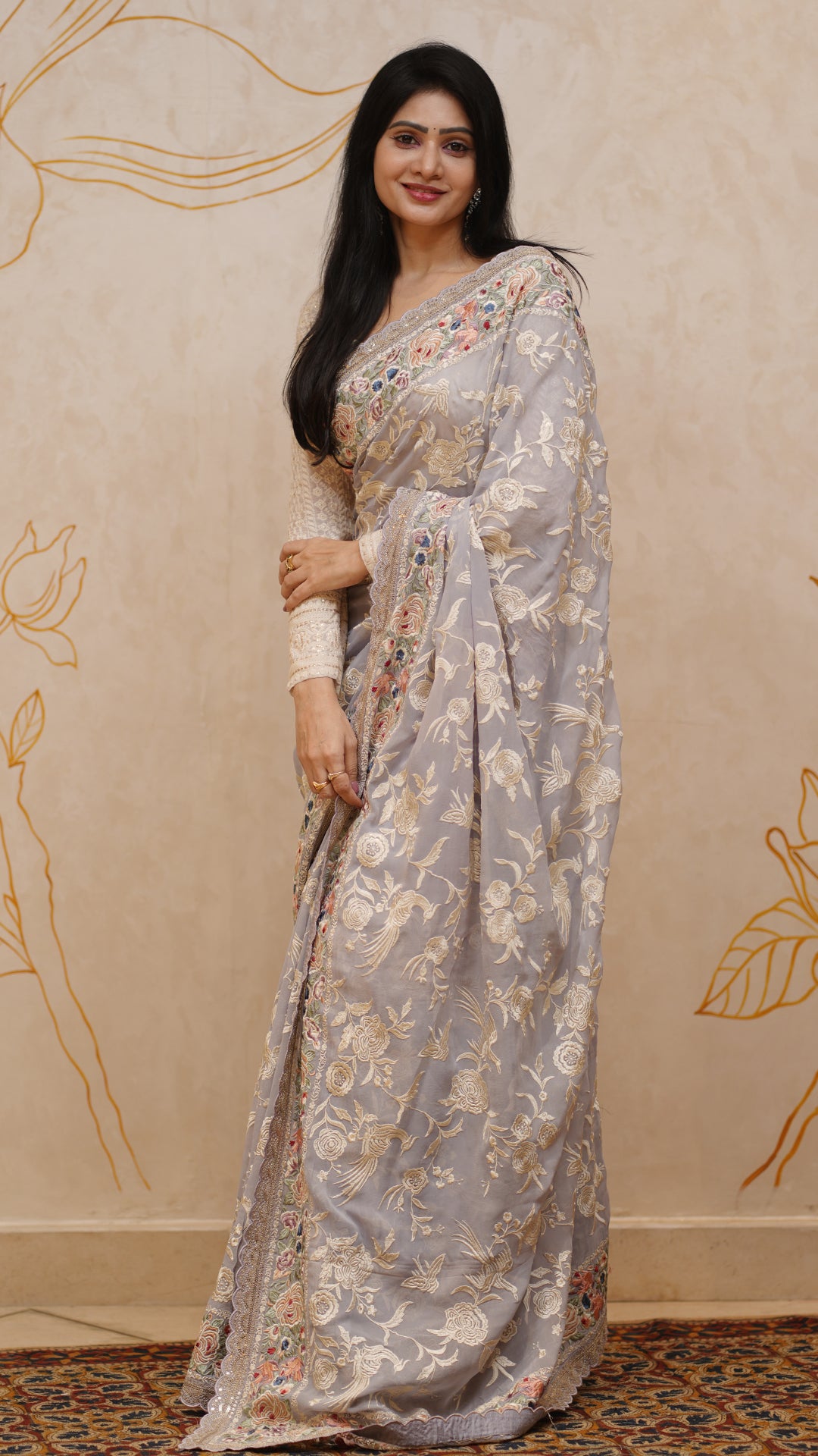 Sky Blue Georgette Saree with Elegant Thread Work