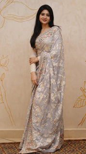 Sky Blue Georgette Saree with Elegant Thread Work