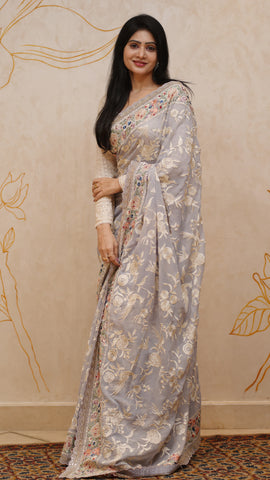 Sky Blue Georgette Saree with Elegant Thread Work