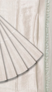 Powder Blue Banaras Silk Saree with Silver Zari Brocade Border