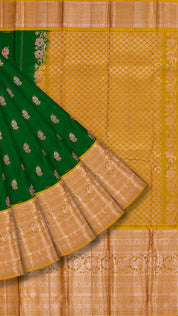 Dark Green Kanchipuram Saree with Mustard Yellow Contrast