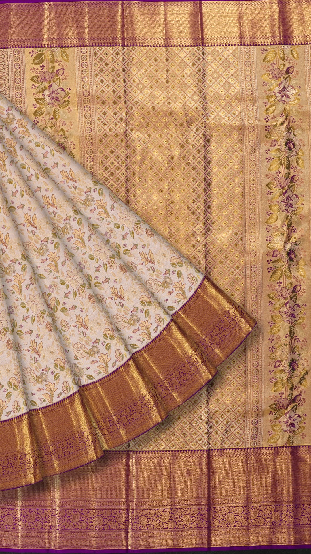 Peach Pink Silk Saree with Purple Brocade and Designer Zari
