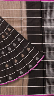 Snuf Banaras Saree with Pink Border and Buta Stripes