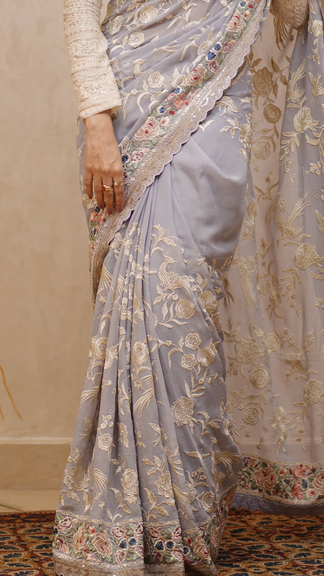 Sky Blue Georgette Saree with Elegant Thread Work